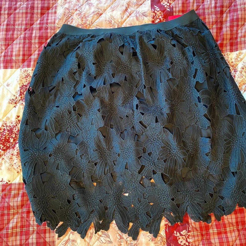 NEW w Tags- Xhilaration XL Black Skirt with Laser cut Lace overskirt